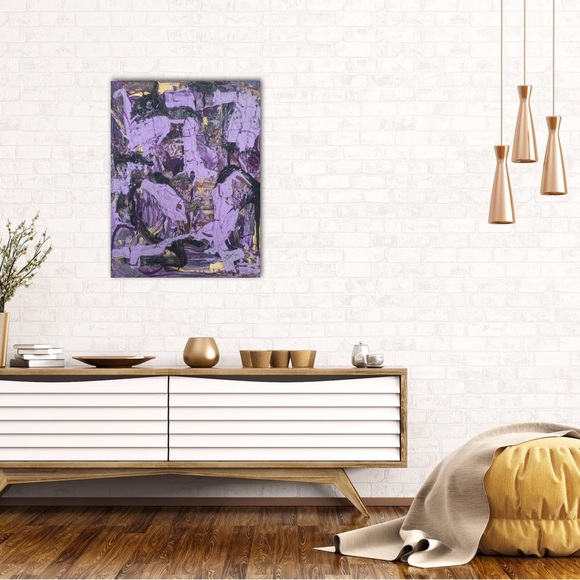 Misery, medium size, textured, with gold color, purple, sad, depressed painting. - Picture 1 of 11